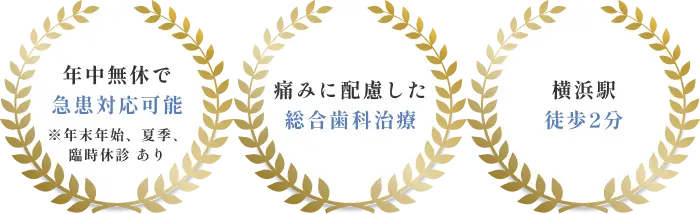 年中無休で急患対応可能・痛みに配慮した総合歯科治療・大宮駅徒歩2分の3つの特徴